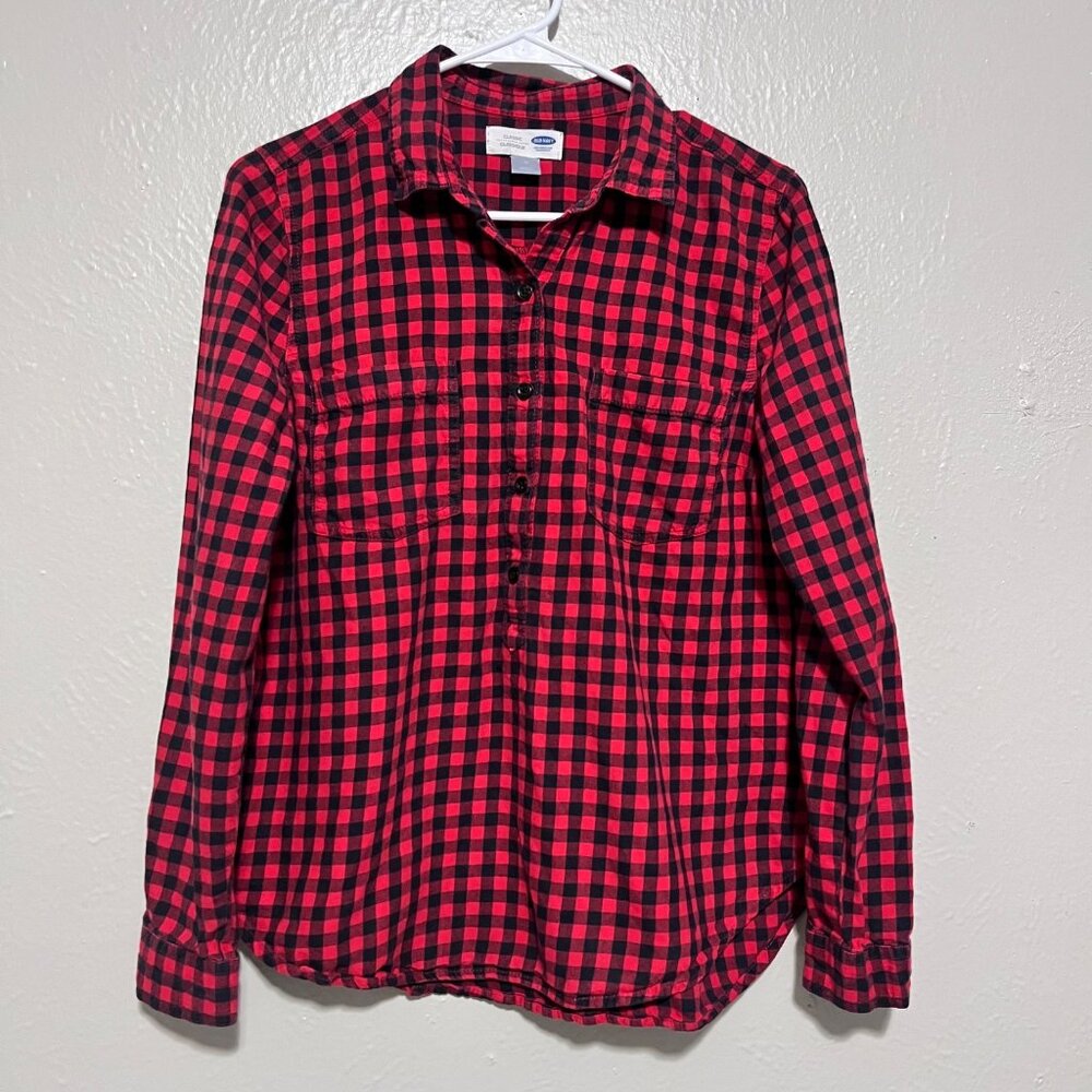 Old Navy Classic Long Sleeve Red Black Shirt Size M